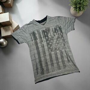 Nobility Vintage Y2K Grunge Graphic V-Neck T-Shirt Grey Small 1696